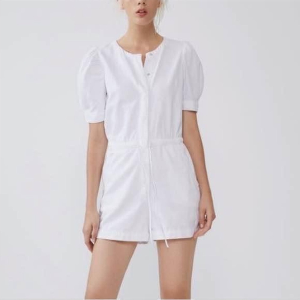 Zara White Denim Romper XS